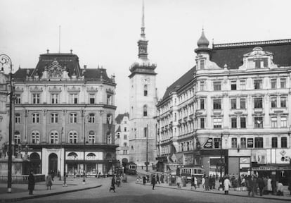 Una calle de Brno en 1950.