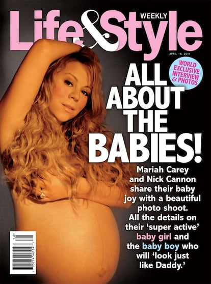 En abril de 2011, la cantante Mariah Carey mostraba que esperaba mellizos en la portada de 'Life & Style Weekly'.