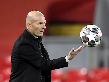 Zidane, en la vuelta de cuartos de Champions contra el Liverpool.