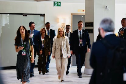  La primera ministra italiana, Giorgia Meloni, durante la reunión de líderes del G7.