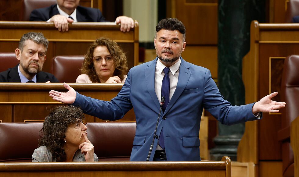 El portavoz de ERC, Gabriel Rufián, durante la sesión de control al Gobierno en el Congreso, este miércoles.