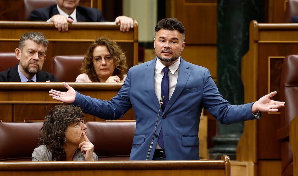 El portavoz de ERC, Gabriel Rufián, durante la sesión de control al Gobierno en el Congreso, este miércoles.