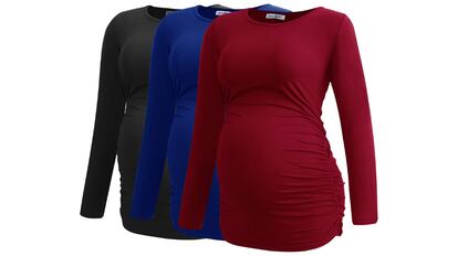 Camisetas de manga larga y elásticas para premamá, en tres colores distintos y básicos y varias tallas