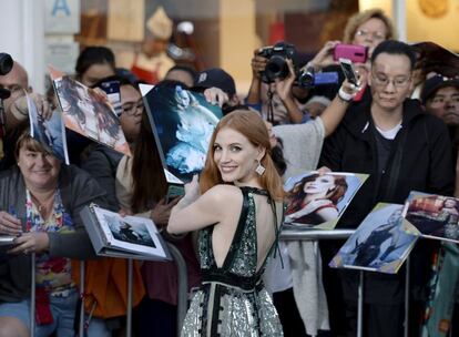 La actriz Jessica Chastain durante la presentación de la película 'Las Crónicas de Blancanieves: El Cazador y la Reina del Hielo' en Los Angeles, California.