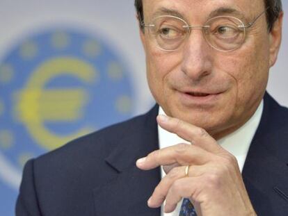 ECB chief Mario Draghi during Thursday&#039;s press conference. 