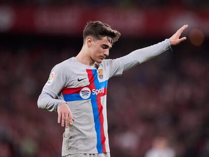 Gavi, durante el pasado encuentro ante el Athletic.