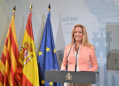 La delegada del Gobierno, Maria Eugènia Gay, en rueda de prensa desde la delegación del Gobierno. / EUROPA PRESS