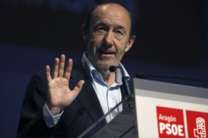 Alfredo Pérez Rubalcaba, el un acto del PSOE en Zaragoza.