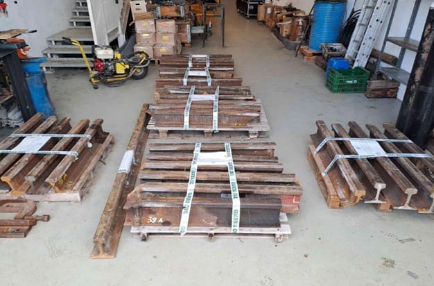 Cupones de carril precintados por la Guardia Civil el 3 de febrero en el depósito de Adif en Hornachuelos (Córdoba).