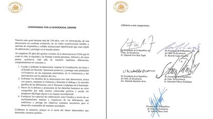 La carta firmada por Boric y los cuatro expresidentes.