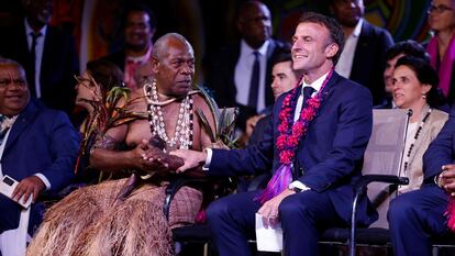 El presidente francés, Emmanuel Macron, durante un festival en Port Vila, capital de Vanuatu, el 27 de julio.