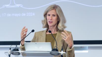 Cristina Garmendia, en la inauguración de la jornada 'El reto de la igualdad en el grupo SEPI', el 17 de mayo.