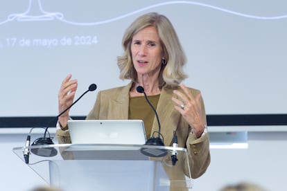 Cristina Garmendia, en la inauguración de la jornada 'El reto de la igualdad en el grupo SEPI', el 17 de mayo.