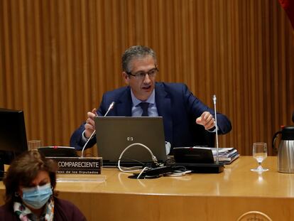 El Gobernador del Banco de España, Pablo Hernández de Cos, durante una comparecencia en el Congreso de los Diputados.