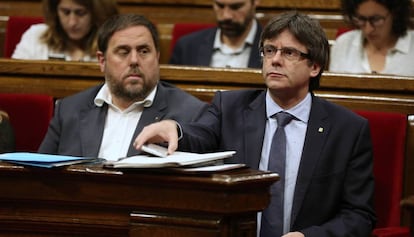 Junqueras i Puigdemont aquest dimecres al Parlament.