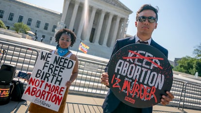 Activistas contra el aborto, este jueves por la mañana ante el Supremo de Washington. 