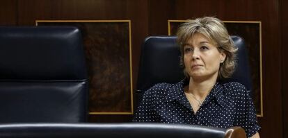 La ministra de Agricultura, Alimentaci&oacute;n y Medio Ambiente, Isabel Garc&iacute;a Tejerina, durante la sesi&oacute;n de control hoy al Gobierno.