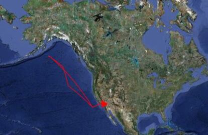 Ruta seguida por un avión Global Hawk en su primera misión científica.