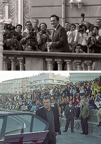 Arriba, Quentin Tarantino a su llegada al festival en 1994. Debajo, Robert de Niro en 2000.