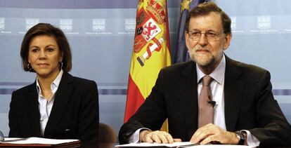 Dolores de Cospedal y Mariano Rajoy, este s&aacute;bado.