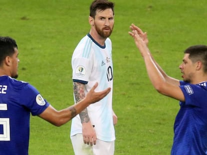 Messi, durante el partido entre Argentina y Paraguay.
