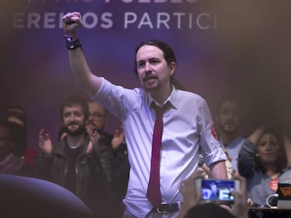 Pablo Iglesias, este domingo, en Vistalegre.