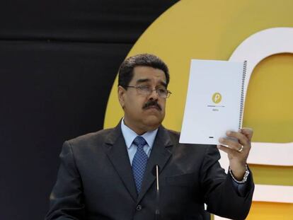 Nicol&aacute;s Maduro, en el lanzamiento del petro, el martes en Caracas.