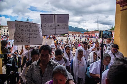 Members of various Indigenous groups – the Tzotzil, Chol and Tojolabal Mayans – march against the growing armed conflict in San Cristóbal, on June 5, 2023. 