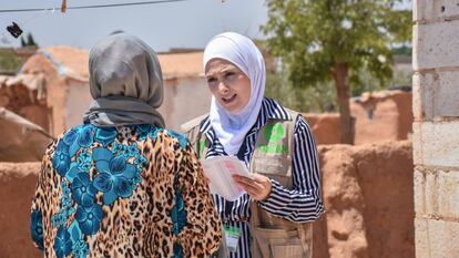 Sana Majeed, coordinadora de Promoción de la salud pública de Oxfam en Siria, trabaja en la ciudad de Alepo (julio de 2019).