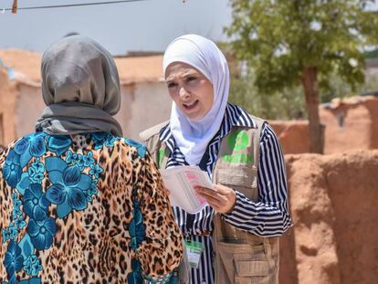 Sana Majeed, coordinadora de Promoción de la salud pública de Oxfam en Siria, trabaja en la ciudad de Alepo (julio de 2019).
