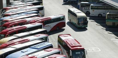 Autobuses de distintas empresas en la Estación Sur de Madrid.