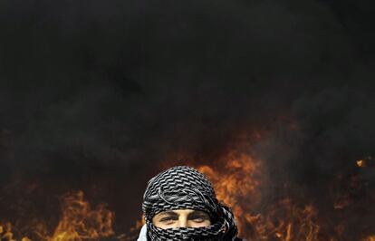 Un manifestante palestino en Bait Hanon, en la franja de Gaza.