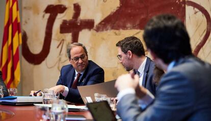 El presidente de la Generalitat, Quim Torra, en la reunión de su ejecutivo.