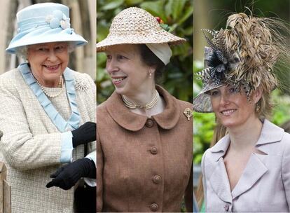 La familia Real Británica ha celebrado hoy el tradicional Domingo de Pascua en el Castillo de Windsor, donde las damas de la familia han lucido sus sombreros, a cual más original. En la imagen, de izquierda a derecha, la reina de Inglaterra, la princesa Ana y Sofía, condesa de Wessex.