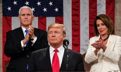 Trump es ovacionado en el discurso del Estado de la Unión, este miércoles.