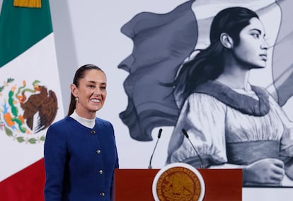 Claudia Sheinbaum durante una rueda de prensa en el Palacio Nacional, en Ciudad de México.