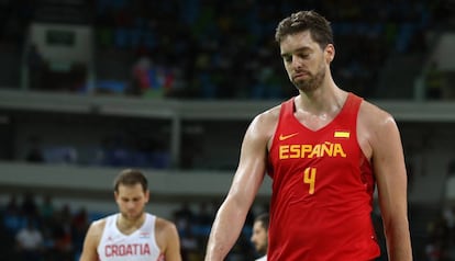 Pau Gasol se lamenta al finalizar el partido ante Croacia