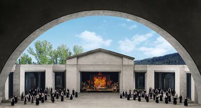 El Passion Play Theater de Oberammergau (Alemania), el inmenso auditorio donde se representa la Pasión de Cristo hasta octubre de 2022.