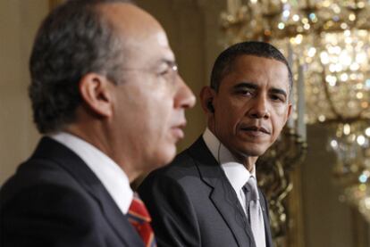 Felipe Calderón y Barack Obama comparecen ante la prensa tras concluir su reunión en la Casa Blanca.