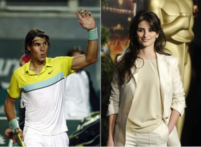 Rafael Nadal, ayer en el Masters de Roma, y Penélope Cruz, en Los Ángeles el pasado febrero.