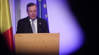 Mario Draghi, durante su intervención en La Hulpe (Bélgica) el pasado 16 de abril.