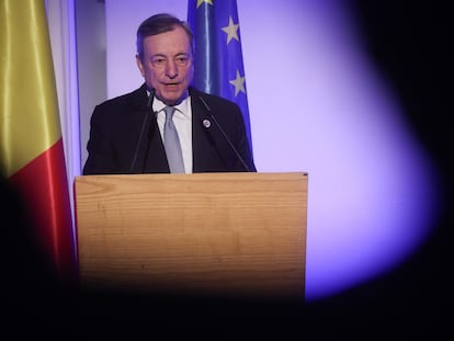 Mario Draghi, durante su intervención en La Hulpe (Bélgica) el pasado 16 de abril.