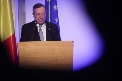 Mario Draghi, durante su intervención en La Hulpe (Bélgica) el pasado martes.