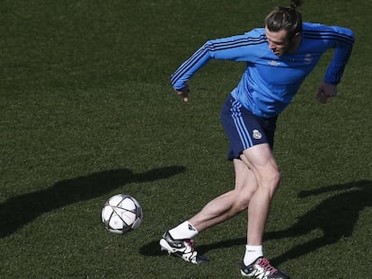 Bale, en un entrenamiento del Madrid.