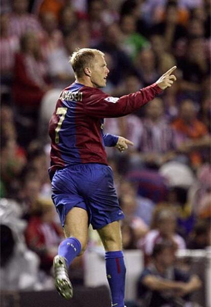 Gudjohnsen, tras su gol al Athletic.