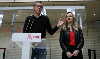 Eduardo Madina y Pilar Alegría presentan la candidatura de Susana Díaz a las primarias del PSOE.