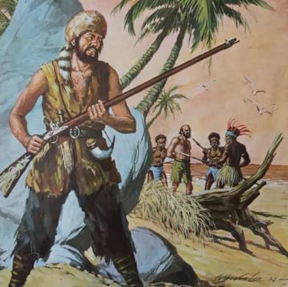 Il·lustració antiga de Robinson Crusoe, de l'editorial Bruguera.