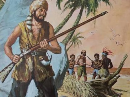 Il·lustració antiga de Robinson Crusoe, de l'editorial Bruguera.