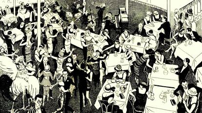 El cabaret Lion d'Or de Barcelona, en un dibujo Ricard Opisso de 1924.