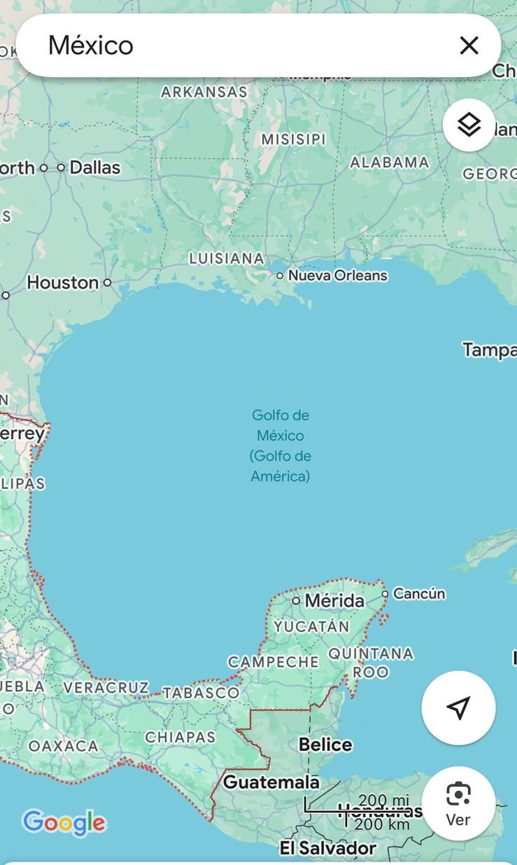 Una captura de pantalla del Golfo de México a través de un iPhone desde España del 12 de febrero de 2025.